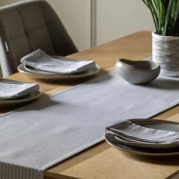 Woven Striped Table Runner - Grey, Cotton image