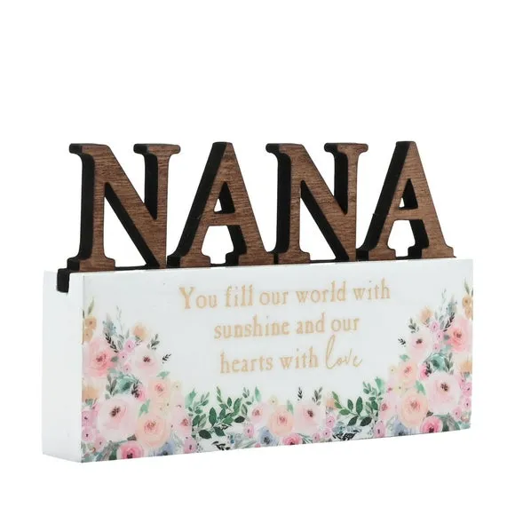 3D Word Plaque Nana - White, Wood