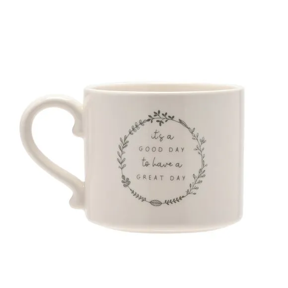 Ceramic Mug with Floral Design - White