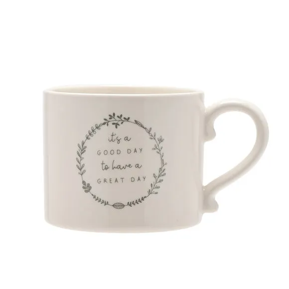 Ceramic Mug with Floral Design - White