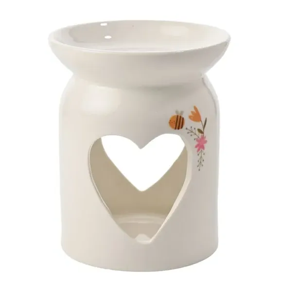 Ceramic Wax Melt Burner - White, Floral Design
