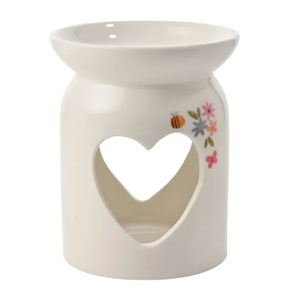 Ceramic Wax Melt Burner - White, Floral Design