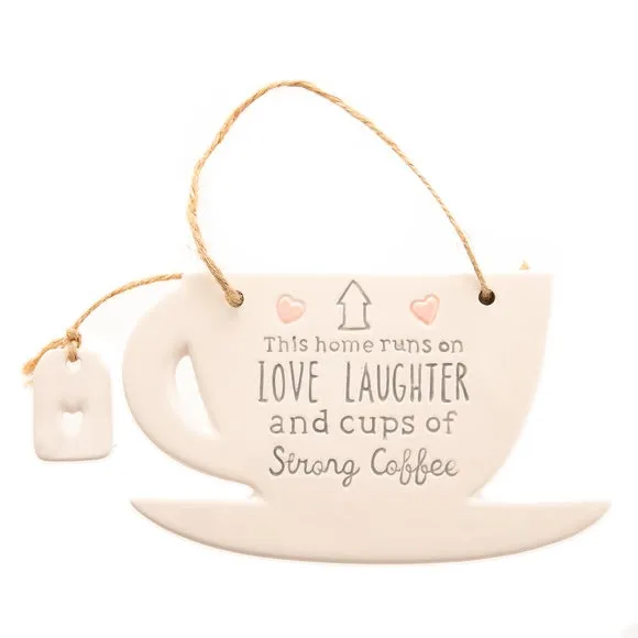 Coffee Cup Hanging Plaque - White, Wood
