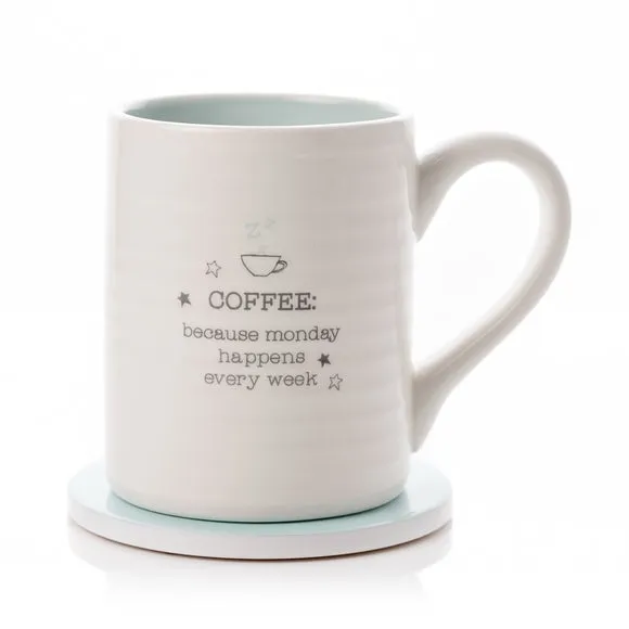 Coffee Mug & Coaster Set - Blue, Earthenware