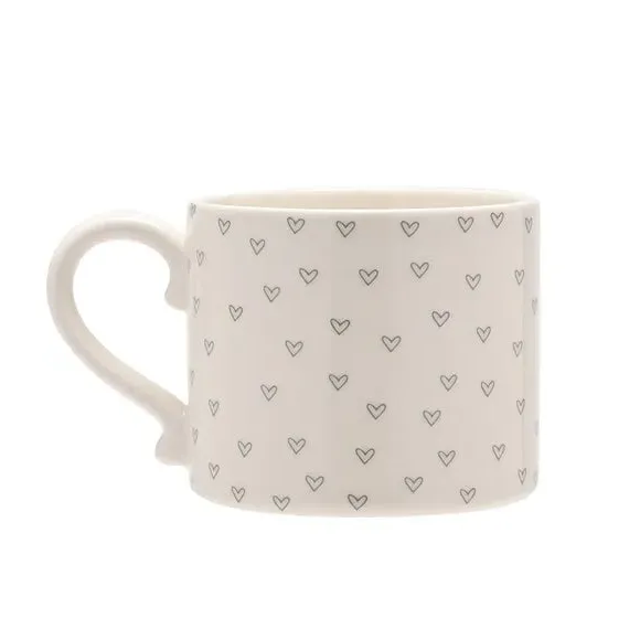 Coffee Mug with Heart Design - White, Stoneware