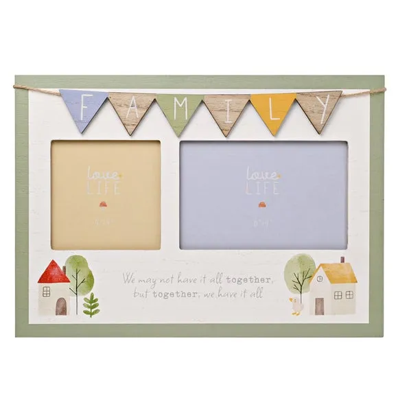 Double Photo Frame with Bunting - Multicolor, Wood
