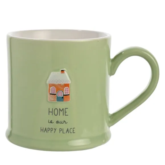 Embossed Mug with Home Motif - Green, Ceramic image