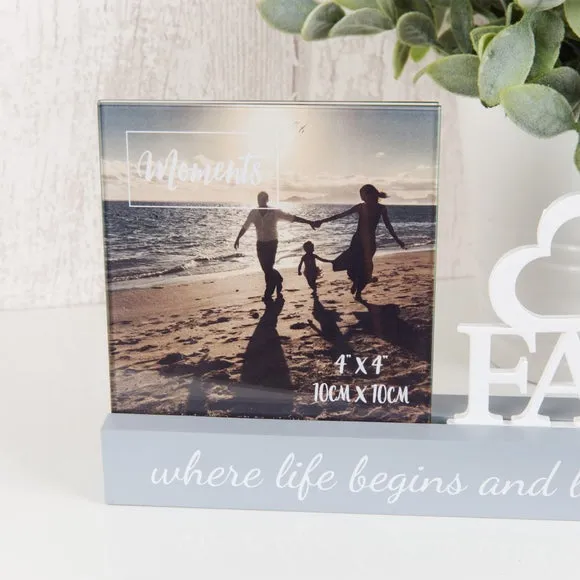 Family Photo Frame with Stand - Grey, Wood
