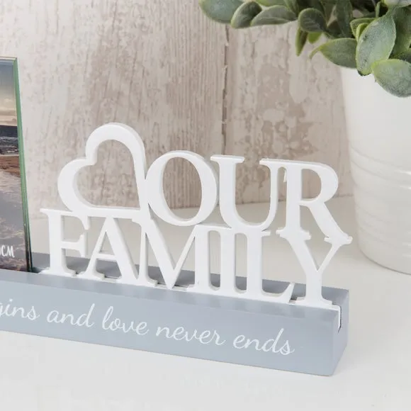 Family Photo Frame with Stand - Grey, Wood