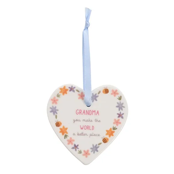 Heart Hanging Plaque with Ribbon - White, Ceramic image