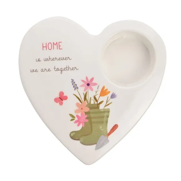 Heart-Shaped Tealight Holder - White, Ceramic