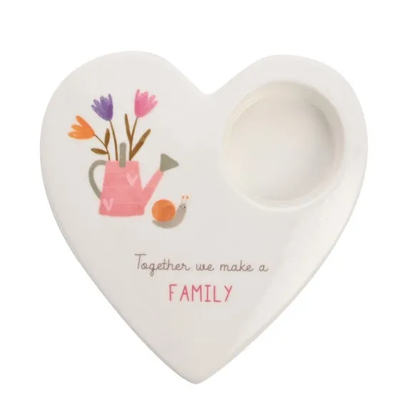 Heart-Shaped Tealight Holder - White, Ceramic
