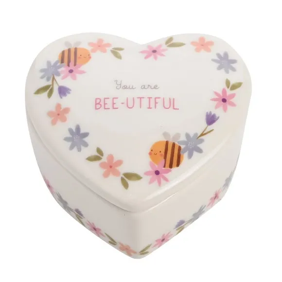 Heart-Shaped Trinket Box - White, Ceramic