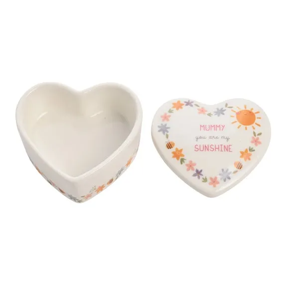 Heart Trinket Box with Floral Design - White