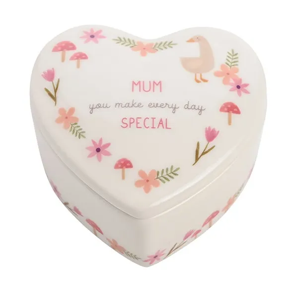 Heart Trinket Box with Floral Design - White, Ceramic image