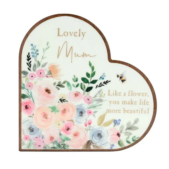 Heart Wall Plaque with Floral Design - White, Wood