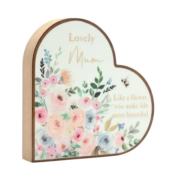 Heart Wall Plaque with Floral Design - White, Wood
