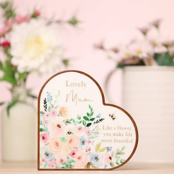 Heart Wall Plaque with Floral Design - White, Wood image