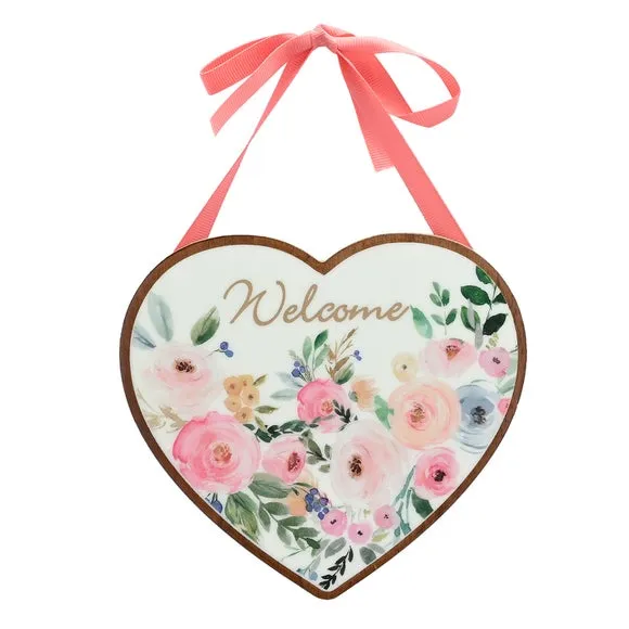 Heart Welcome Hanging Plaque - Multicolor, Wood image