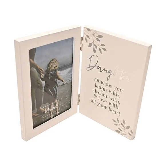 Hinged Photo Frame with Text - White, Wood