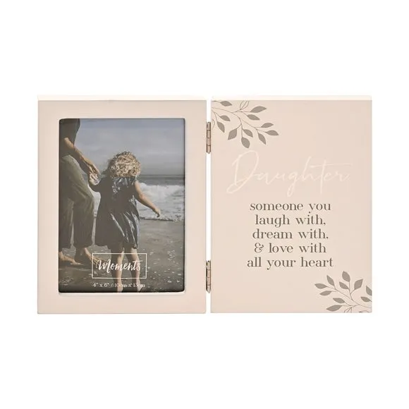 Hinged Photo Frame with Text - White, Wood image