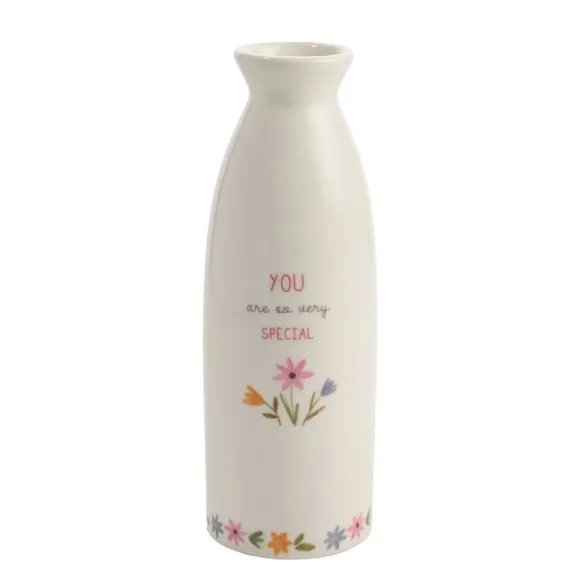 Stem Vase with Floral Design - White, Ceramic image