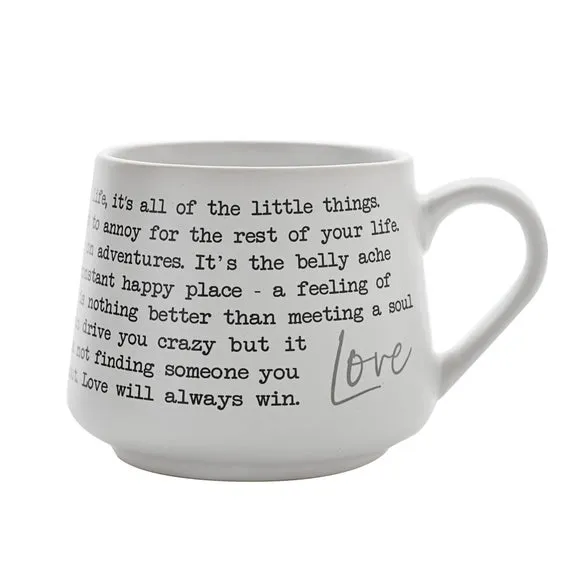 Stoneware Mug with Quote - White, Matte Finish