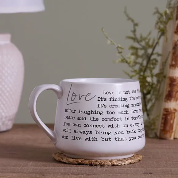 Stoneware Mug with Quote - White, Matte Finish