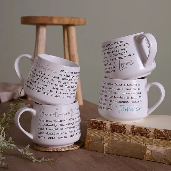 Stoneware Mug with Quote - White, Matte Finish