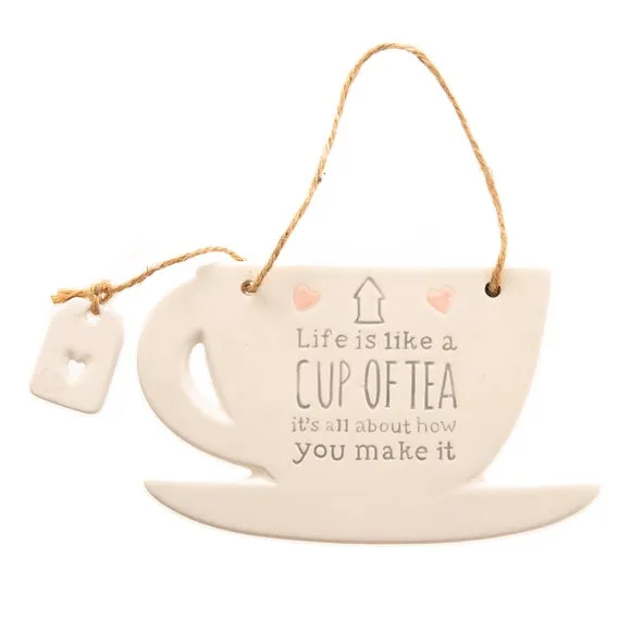 Teacup Hanging Plaque - White, Wood image