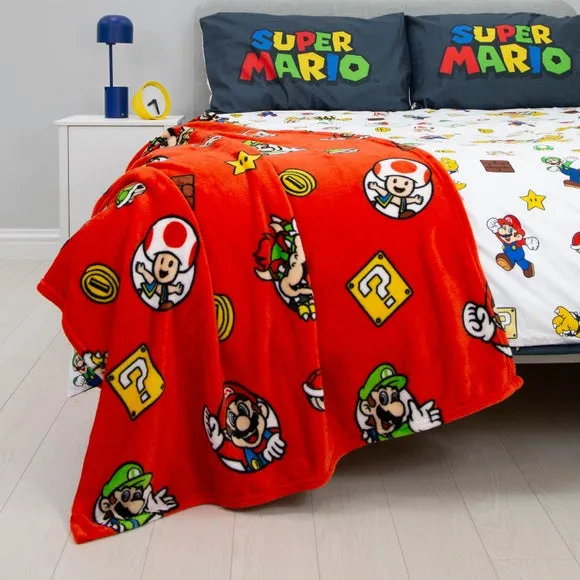 Mario Fleece Blanket - Red, Polyester