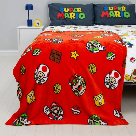 Mario Fleece Blanket - Red, Polyester
