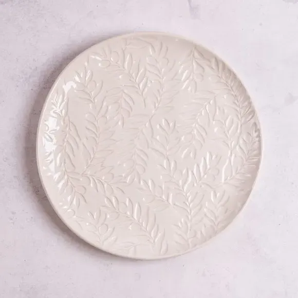 12-Piece Dinner Set Embossed - Cream, Stoneware