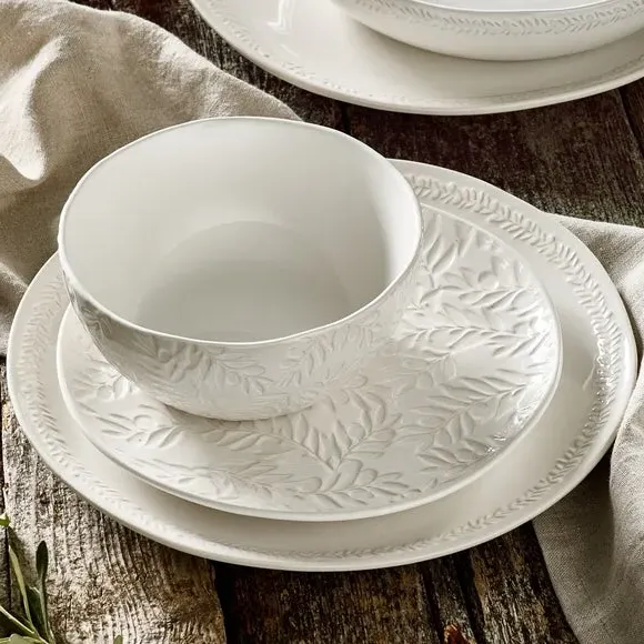12-Piece Dinner Set Embossed - Cream, Stoneware image