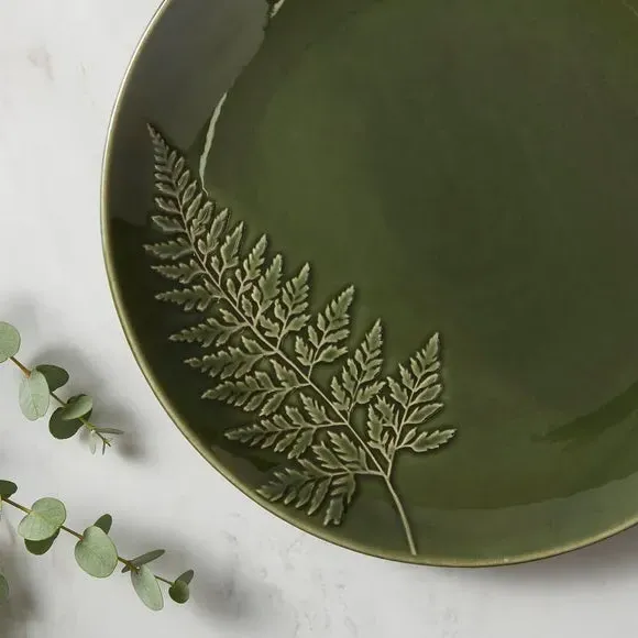 12 Piece Dinner Set Embossed - Fern, Stoneware