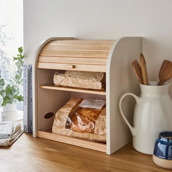 2-Layer Bread Bin with Rolling Door - Natural