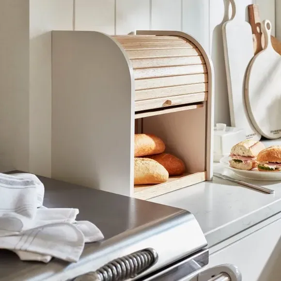2-Layer Bread Bin with Rolling Door - Natural