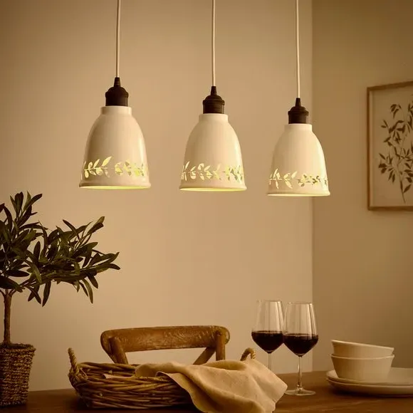 3-Light Diner Ceiling Light - Off-White, Metal