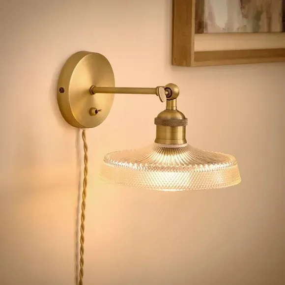 Adjustable Wall Light with Plug - Gold, Steel