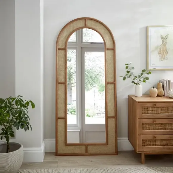 Arched Full Length Leaner Mirror - Natural, Hessian image