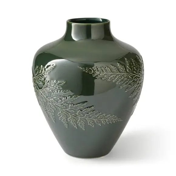 Balloon Vase with Embossed Design - Olive, Ceramic