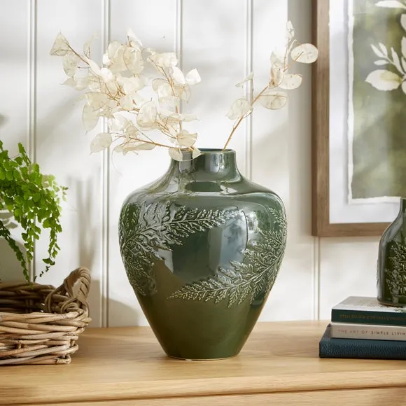 Balloon Vase with Embossed Design - Olive, Ceramic image