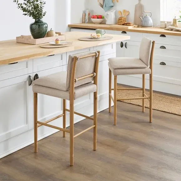 Bar Stool with Cushion - Natural, Oak