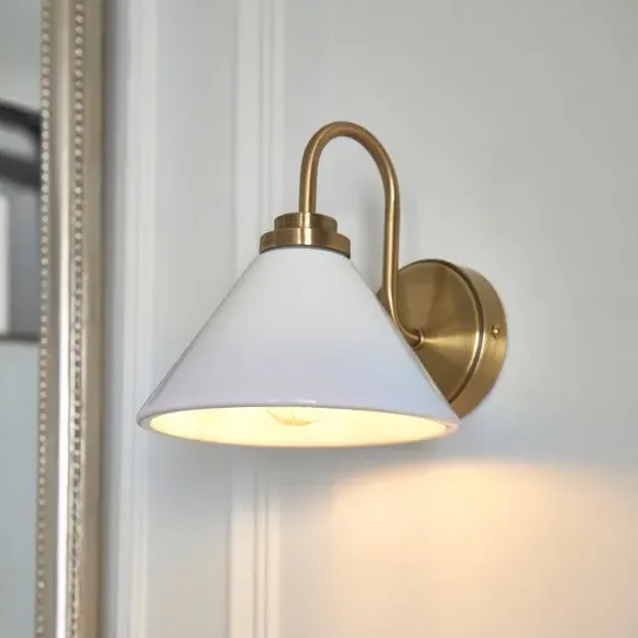 Bathroom Wall Light - White, Antique Brass image