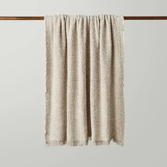 Boucle Throw Blanket with Fringe - Greige