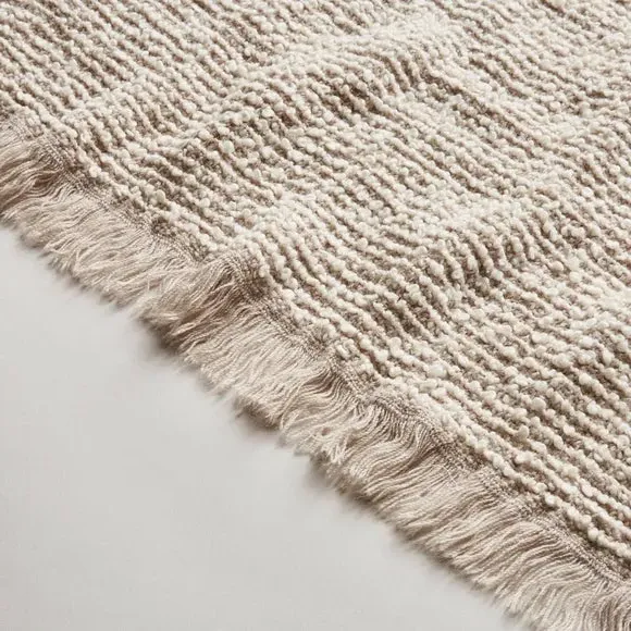 Boucle Throw Blanket with Fringe - Greige