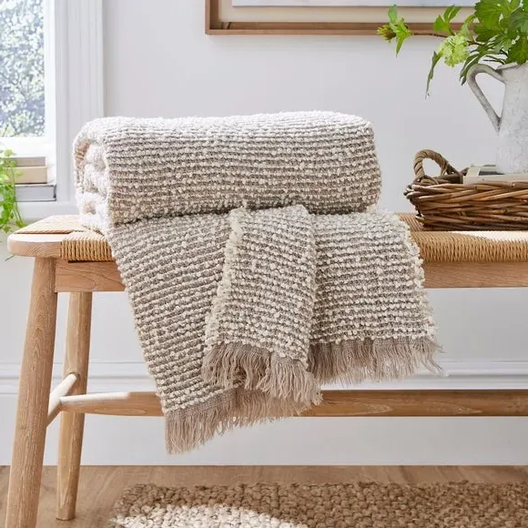 Boucle Throw Blanket with Fringe - Greige