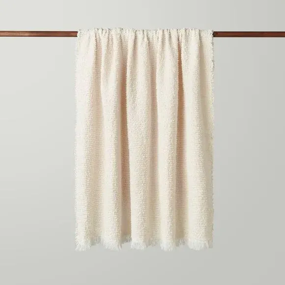 Boucle Throw Blanket with Fringe - Ivory