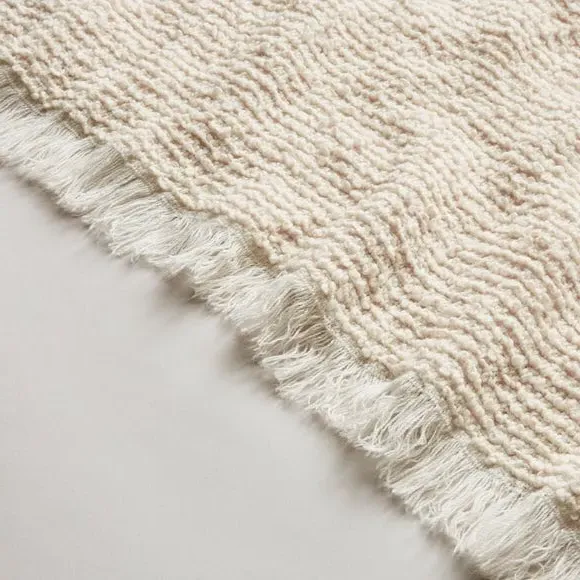 Boucle Throw Blanket with Fringe - Ivory