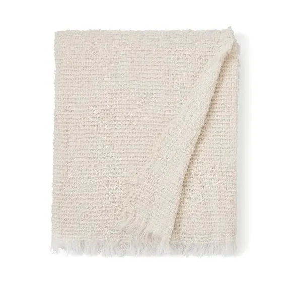 Boucle Throw Blanket with Fringe - Ivory